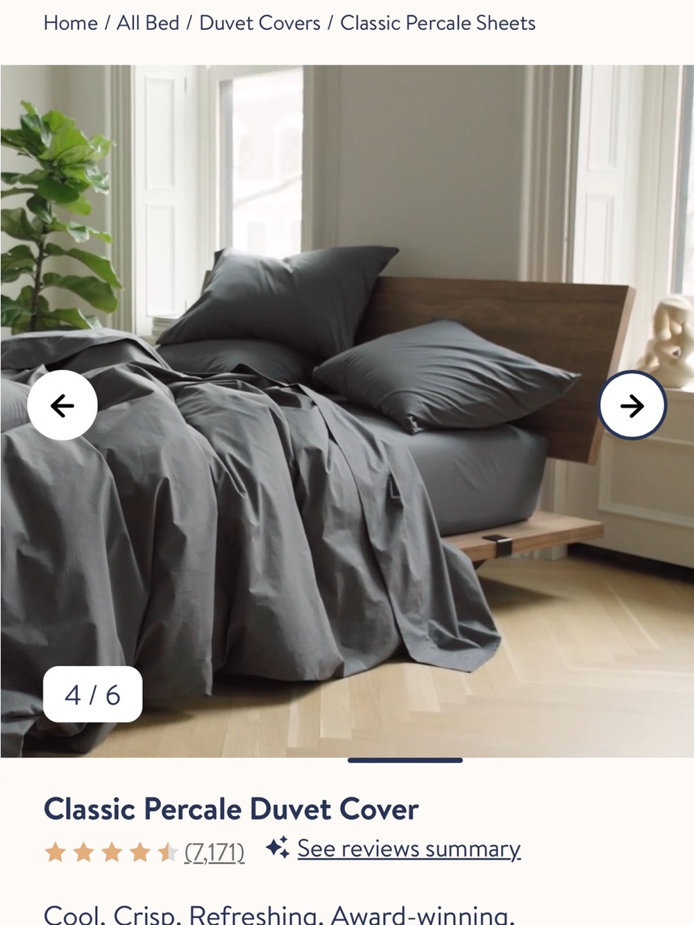 Brooklinen Classic Percale Duvet Cover — Charcoal